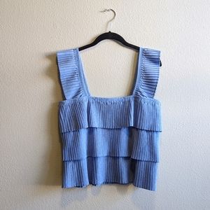 J. Crew Blue & White Pleated Tank Top
